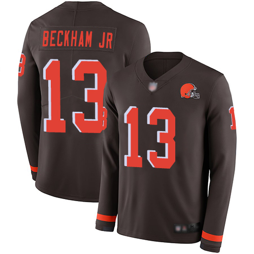 Cleveland Browns Odell Beckham Jr Men Brown Limited Jersey 13 NFL Football Therma Long Sleeve